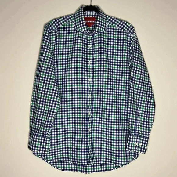 Spectre & Co Green & Blue Check Button Down Casual Shirt - Picture 3 of 10